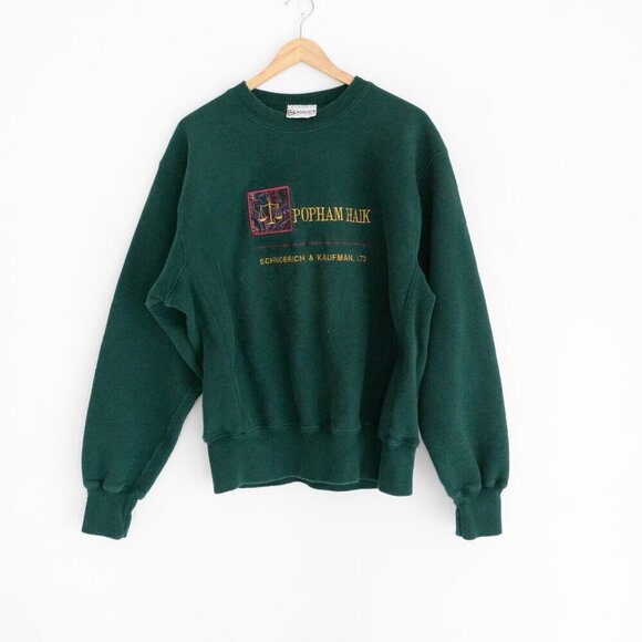 VTG '90S Signet Sportswear Hunter Green Embroidered Law Office Crew Neck Sweater - Picture 1 of 14